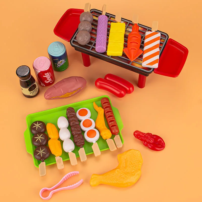 lay house barbecue toys Children's BBQ barbecue set kitchen barbecue skewers simulation food skewers pretend play BBQ toys