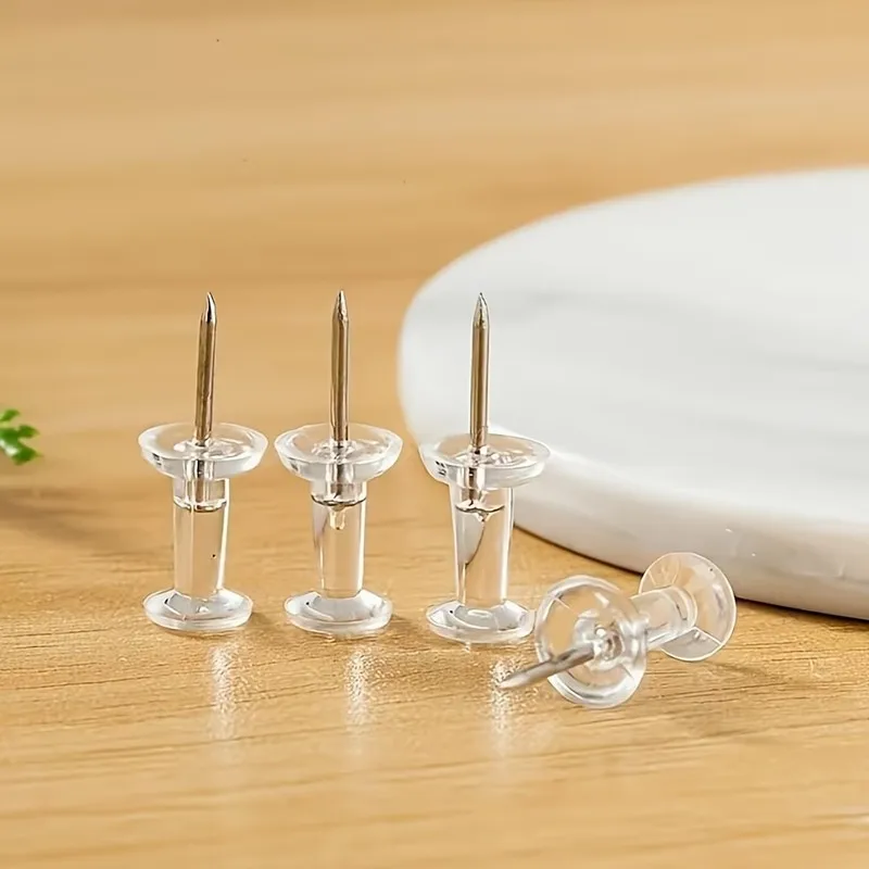 Clear Thumb Tacks 240 pcs, Transparent Clear Head, Non-Damage Wall Safe, for Home Photo Display, Multipurpose