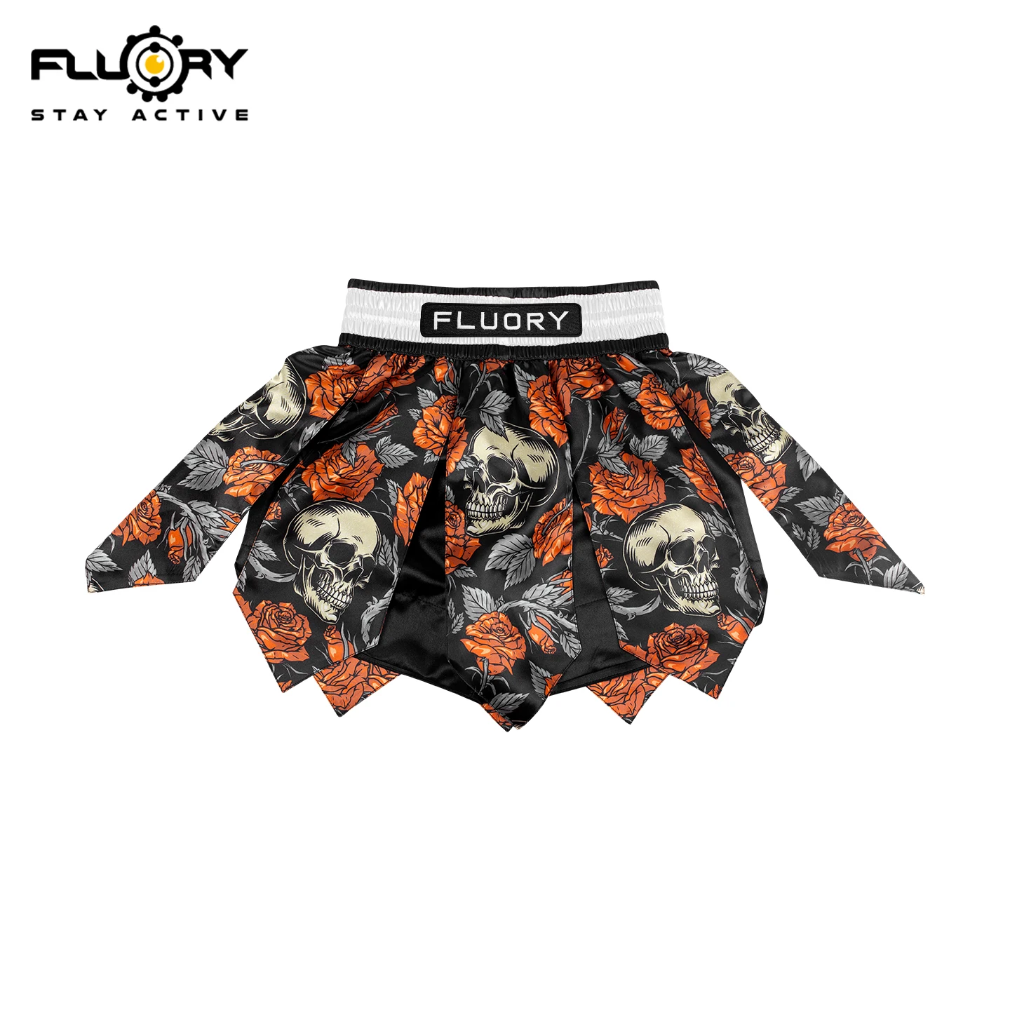 FLUORY Skeleton Rose Muay Thai Shorts, Lotus Skirt Boxing Shorts, Suitable for Fighting Boxing MMA Gym Muay Thai Shorts