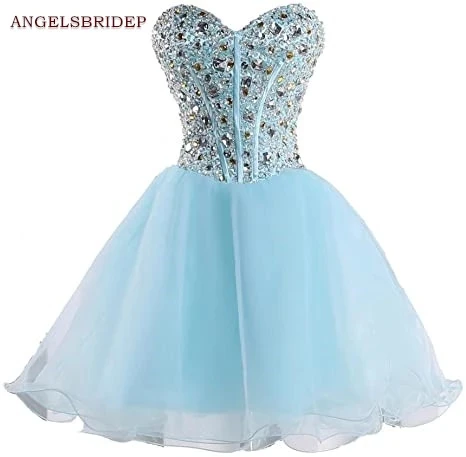 

ANGELSBRIDEP Sweetheart Homecoming Dresses Vestidos De Festa Sparkly Crystal Organza Short Graduation Birthday Party Gowns