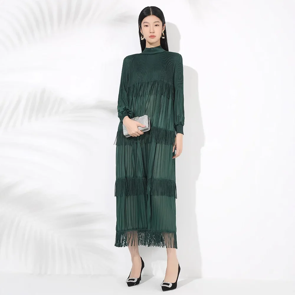 Miyake Folds 2025 Spring New Heavy Industry Loose Fringed Dress Women's High-end Temperament Fashion Splicing Versatile Dresses