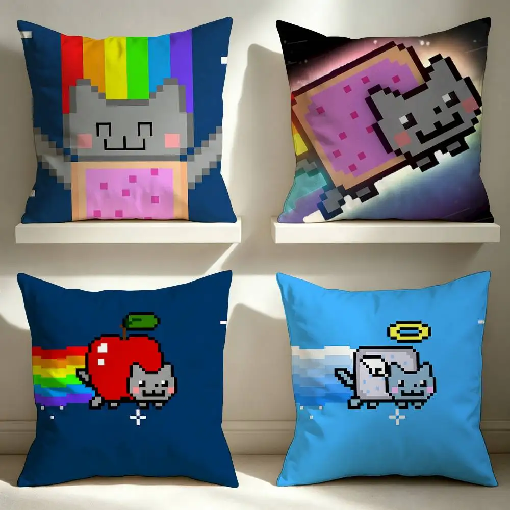 Cute Nyan Cat  Square Pillow Case Multi Sizes For Car Home Bedroom Decor Custom Valentine Gifts