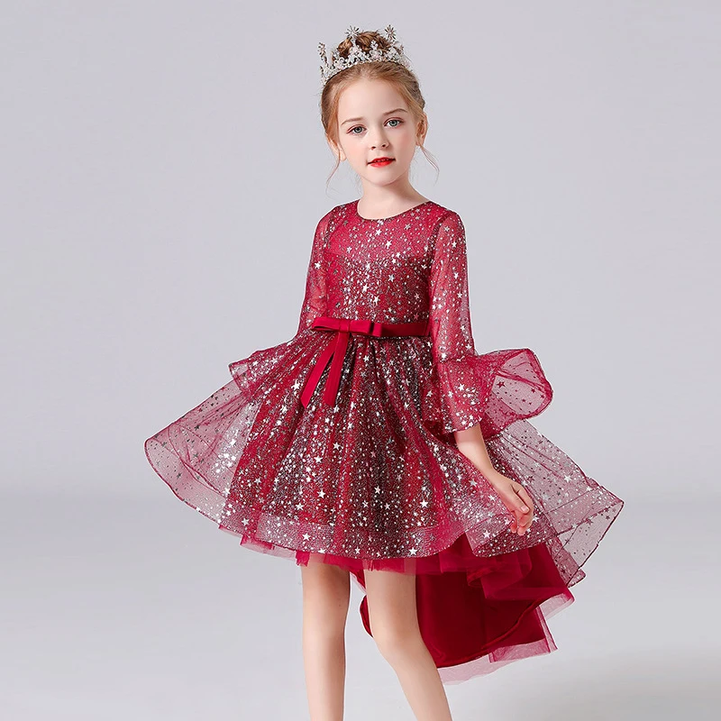 Christmas Costume Star Sequins Princess Dress for Teen Girls Kids Evening Dresses Long Luxury 2023 Party Gowns Fluffy Vestidos