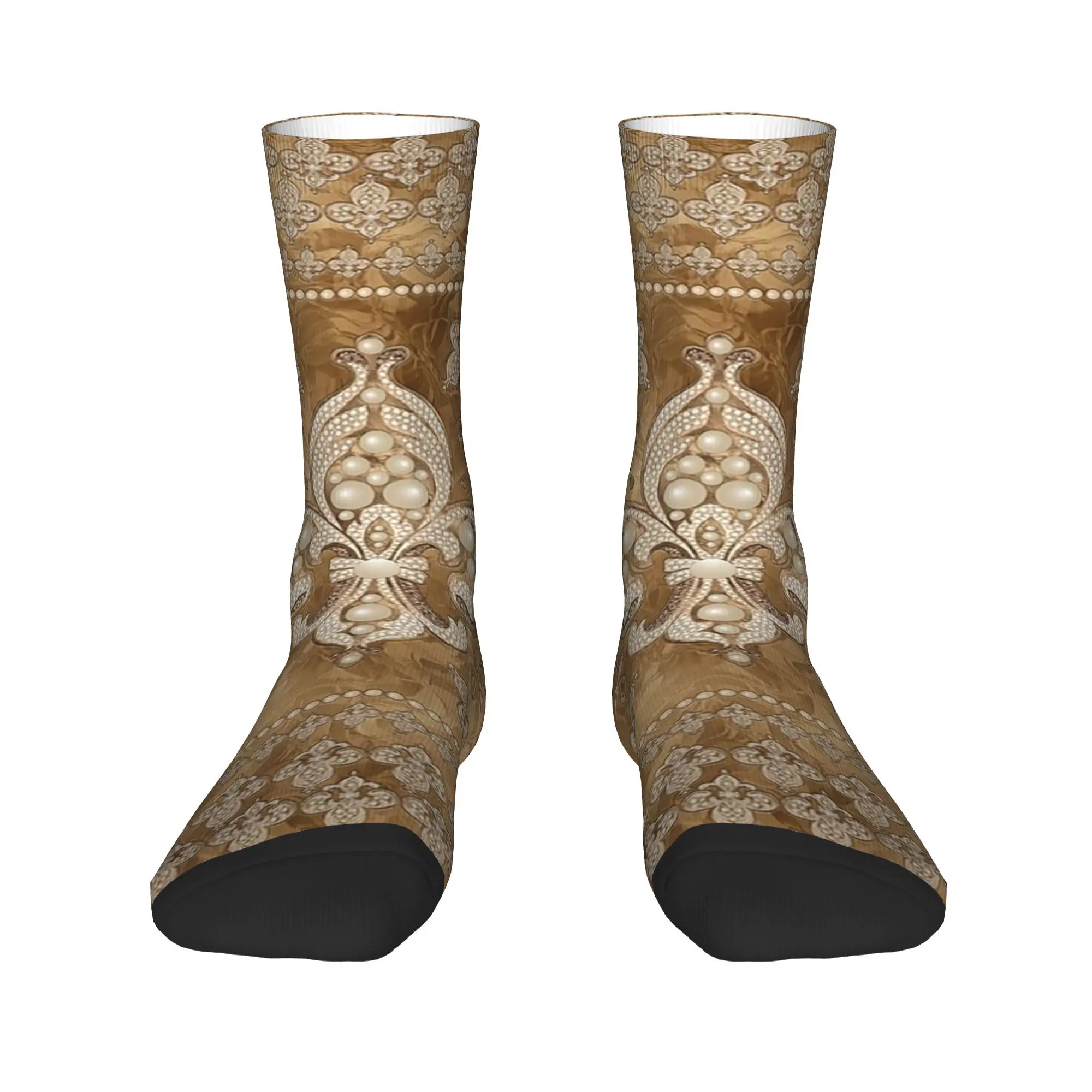

Роскошные носки Fleur-de-lis с жемчугом и золотом, чулки высокого качества в стиле Харадзюку, всесезонные длинные носки для рождественских подарков унисекс