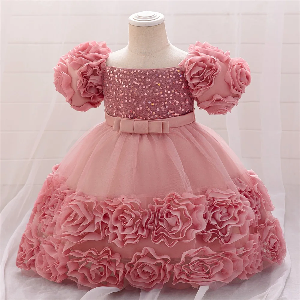 Flower Girls Dresses For Wedding Baby Girls Puff Sleeve 1st Birthday Baptism Puffy Gown Children Party Ceremony Luxury Dress