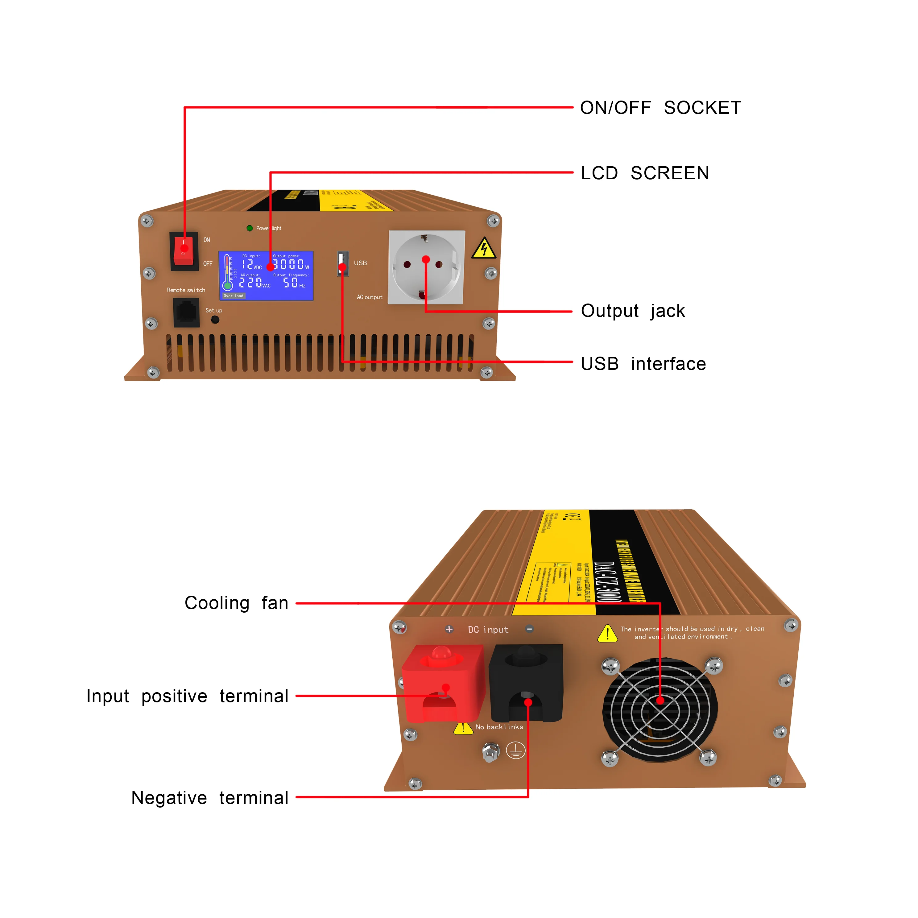 High Quality 3000W 12V DC to AC 220V 3000W Pure Sine Wave Inverter Single Phase Automotive Inverter Charger System Car Inverter