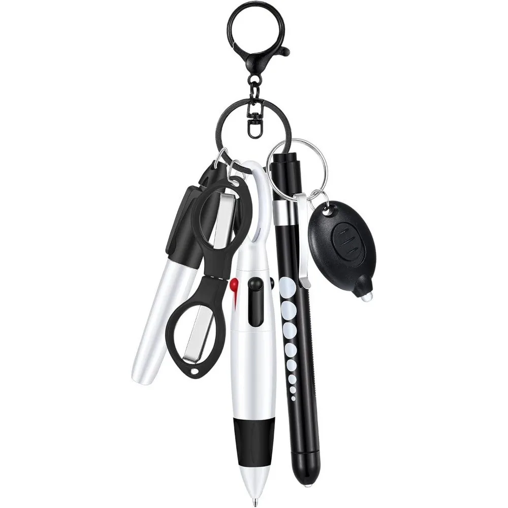 6-in-1 Multifunction Retractable Ball Pen Set Flashlight Foldable Doctore Nurse ID Card Badge Holder Clip Badge Clip