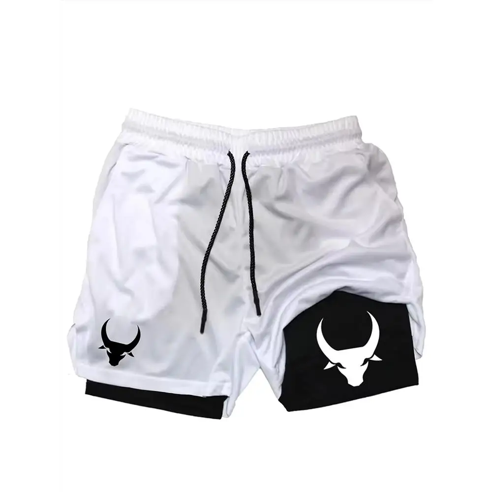 

Мужские спортивные шорты с принтом: быстросохнущие тренировочные шорты 2-в-1, летние двухслойные для бега и тренажерного зала RL10047