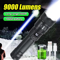 Powerful Led Strong Light Flashlights USB Rechargeable Tactical Zoom Torch  with Built-in Battery Camping Hunting Lantern