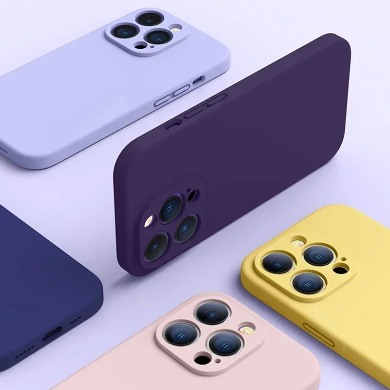 Funda de silicona líquida Original para iPhone, carcasa trasera a prueba de golpes para modelos 16, 15, 14, 11, 12, 13 Pro Max Plus