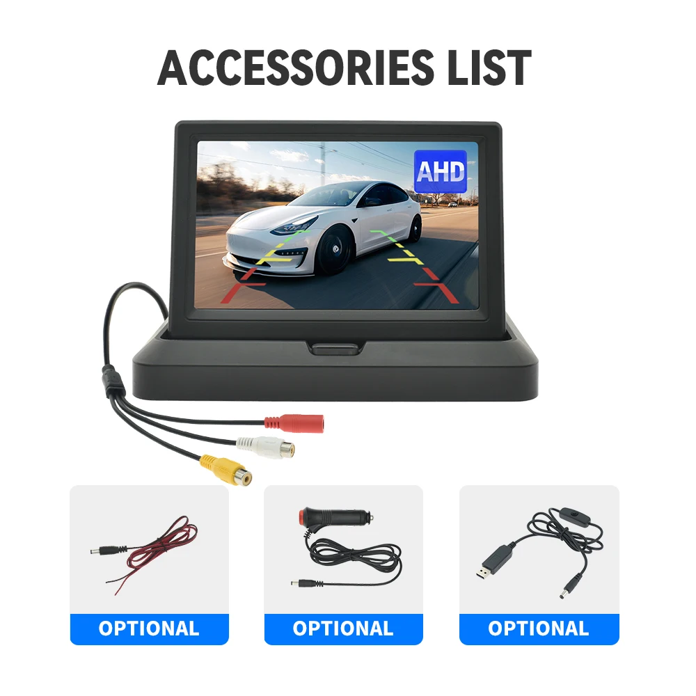 KTYDKP Car Folding Monitor Screen with 2 Way Video Input for Vehicle Rear View Camera Parking Backup Reverse 5 Inch TFT Display