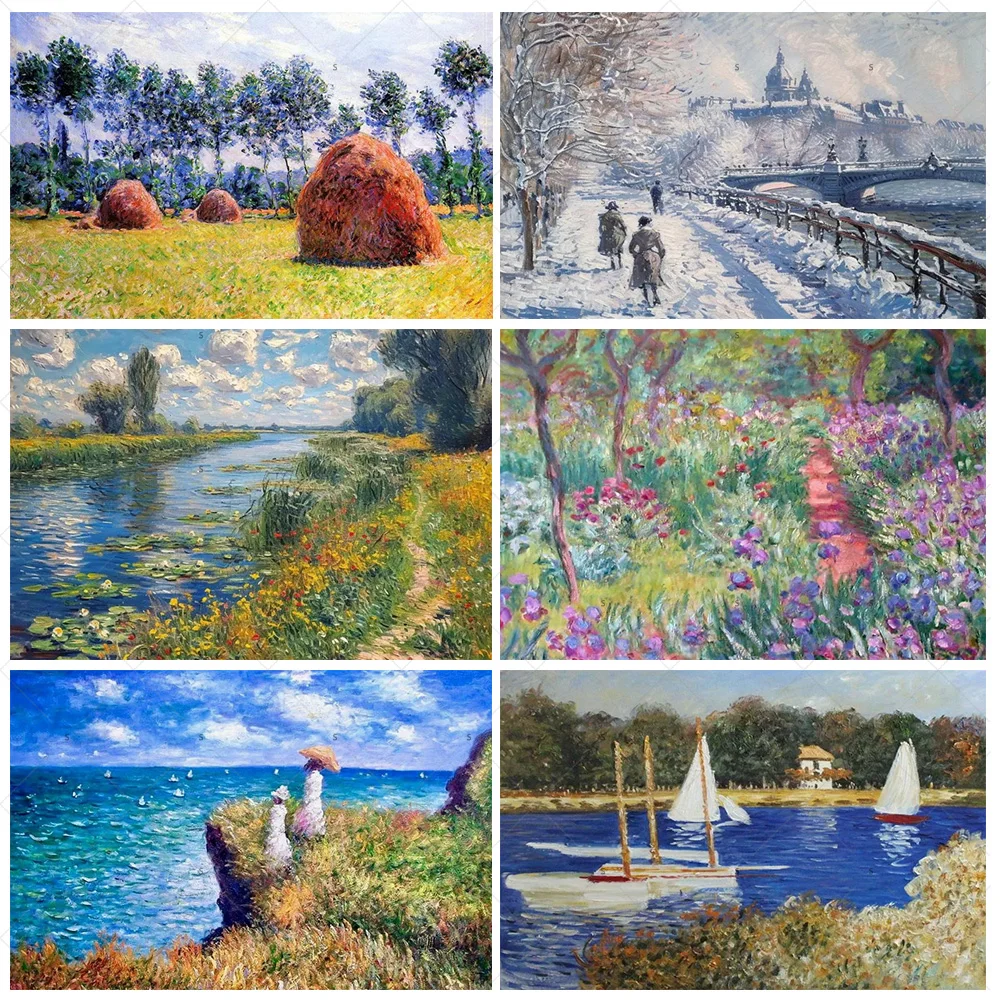 

Monet Abstract Landscape Art Oil Painting Backdrop Decoration Famous Artwork Background Banner Photo Shoot Prop Party Supplies