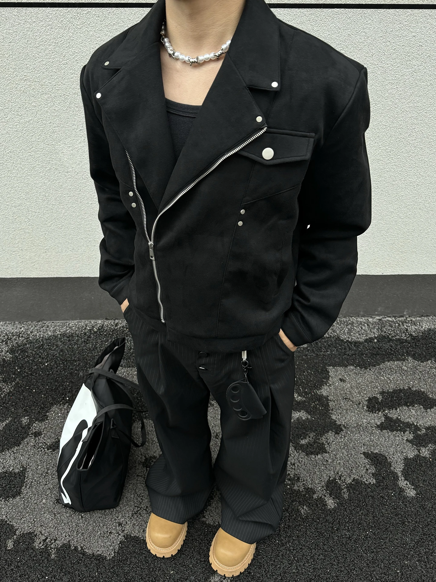 

Retro American Sle Suede Collar Jaet Loose Casual ort Cleanfit Outerwear for Men And Women Polyester Fiber