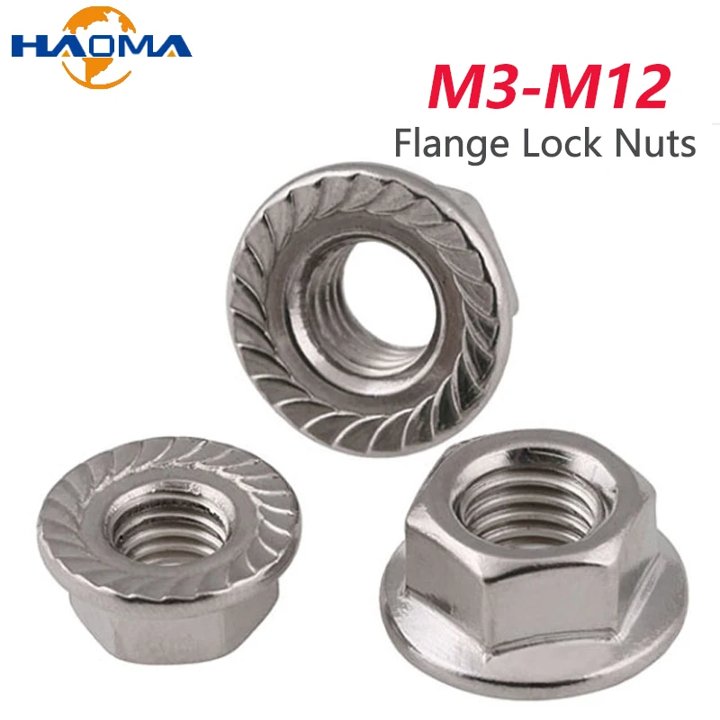 Flange Hex Lock Nuts 304 Stainless Steel Nuts Hexagonal Flange Automatic Locking Nut Serrated Spinlock M3 M4 M5 M6 M8 M10 M12