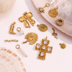 E.B.belle Waterproof Tarnish Free Cross Bow Freshwater Pearl Heart Cowboy Boot Sun Snake Charms Jewelry Accessories