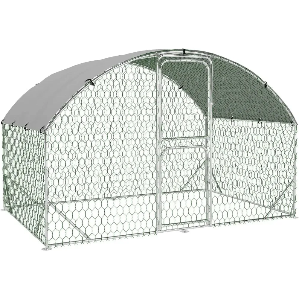 

large metal chicken coop run,walk-in chicken runs with waterproof and anti-uv cover,spire roof hen house with security lock for