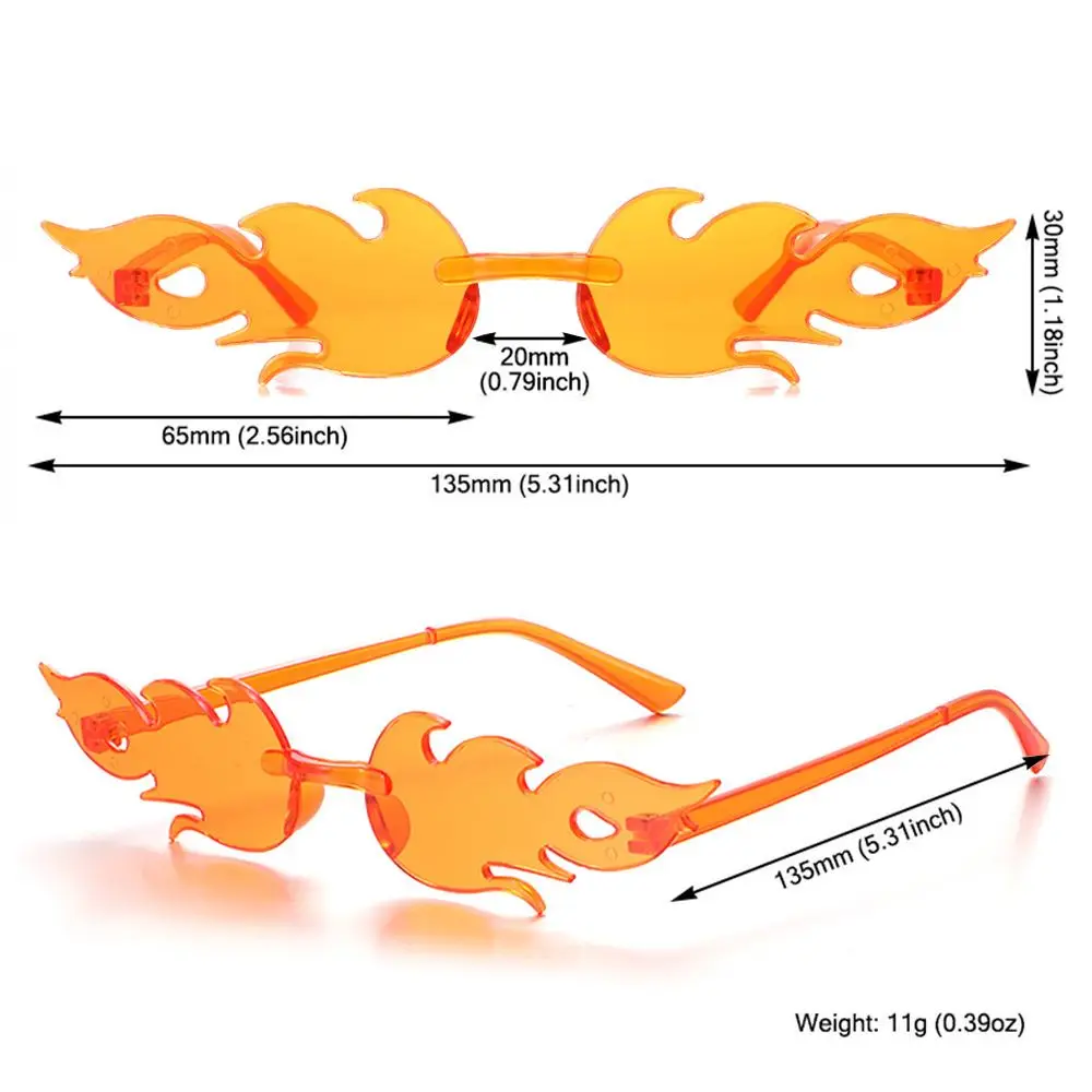 Óculos de sol sem aro para festa, óculos de sol para mulheres em formato de chama
