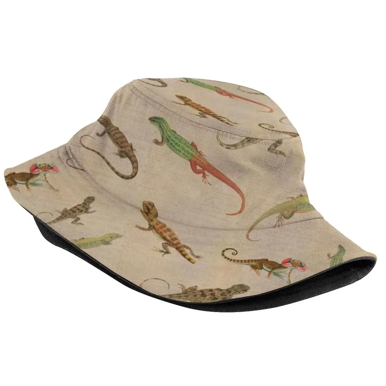 Vintage Lizard Bearded Dragon Pattern Sun Cap Fisherman Hat Bucket Hats Lizzard Reptiles Cute Funny Lizard Bearded Dragon Mom