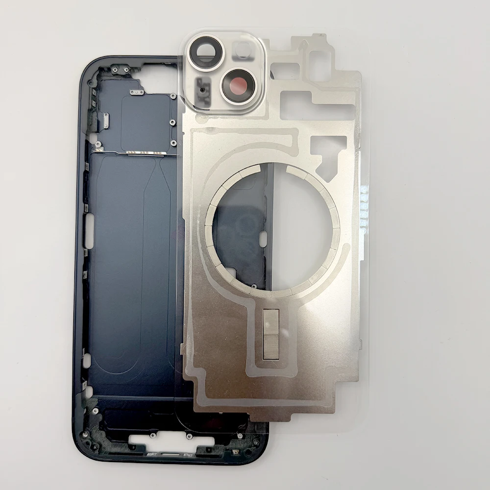 For iPhone 14 14 Plus All-in-One DIY Transparent Back Glass with Middle Frame Built-in Magnetic Coil + Free Toolkits & Adhesives