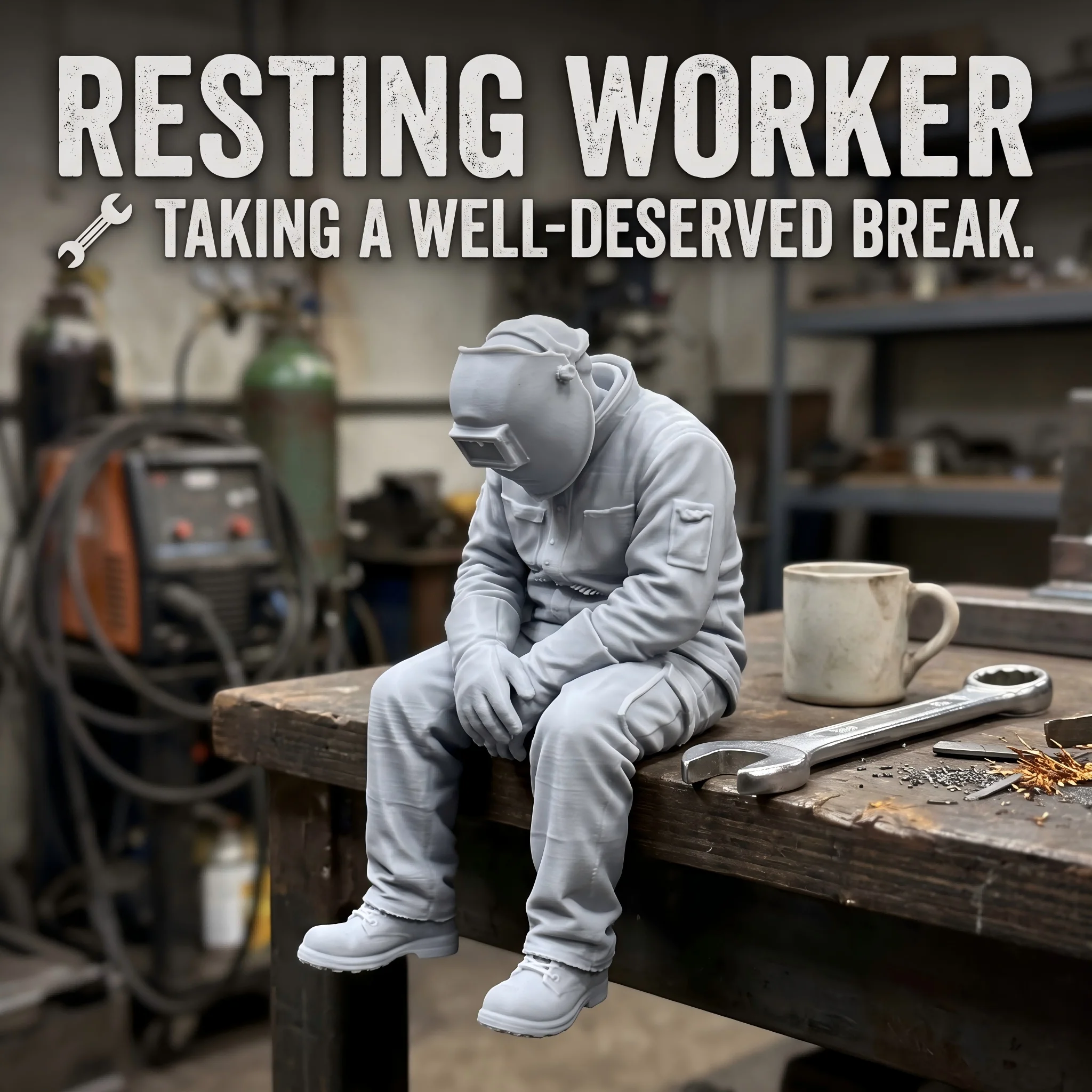 Resting Welder Shelf Sitter Ornament, Collectible Figurines for Halloween, Christmas Decorations, Home Desk Decoration