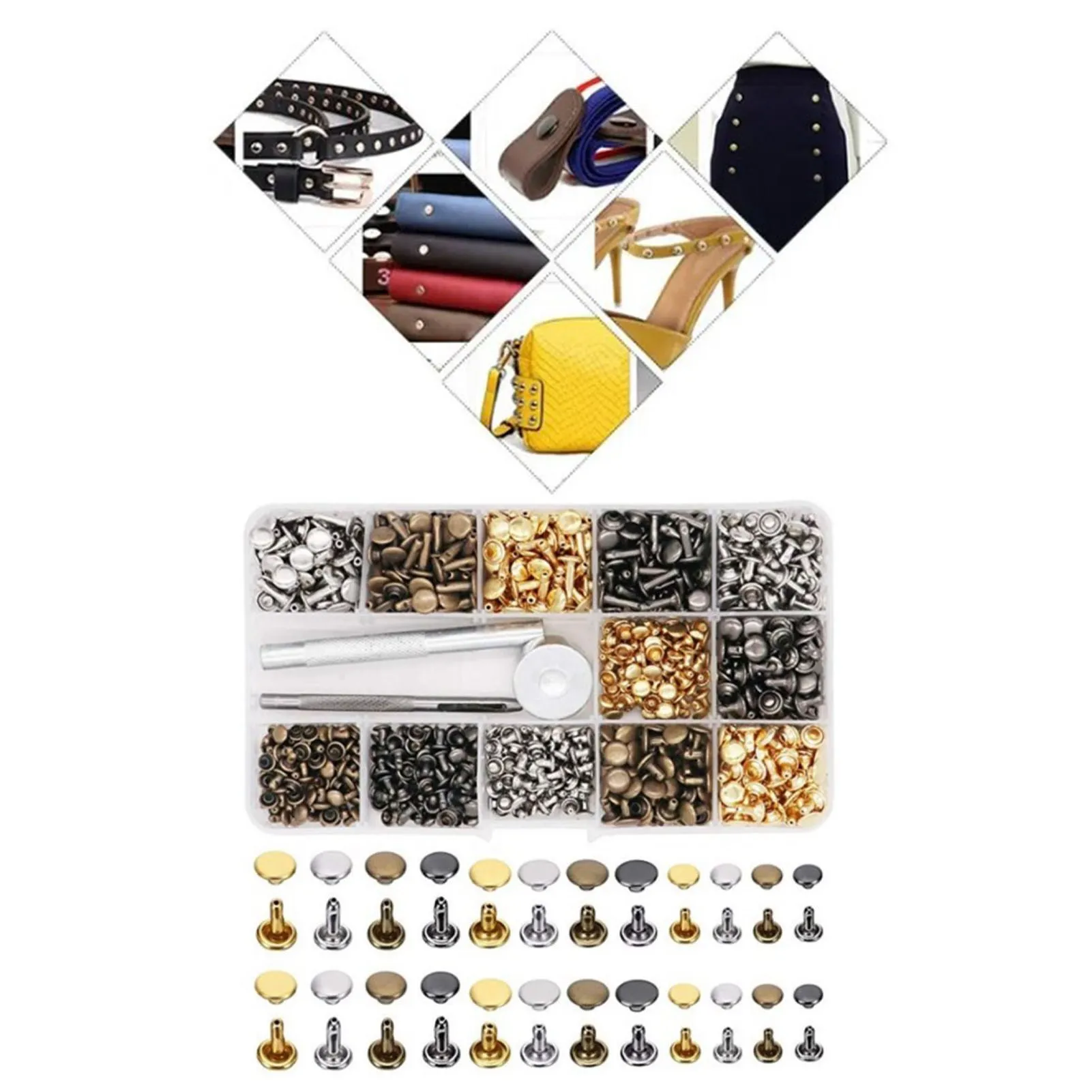 Double Sided Rivet Set 4 Color Hole Punch Tool Metal Studs Binding Studs Screws Assortment with Hole Punch Tool