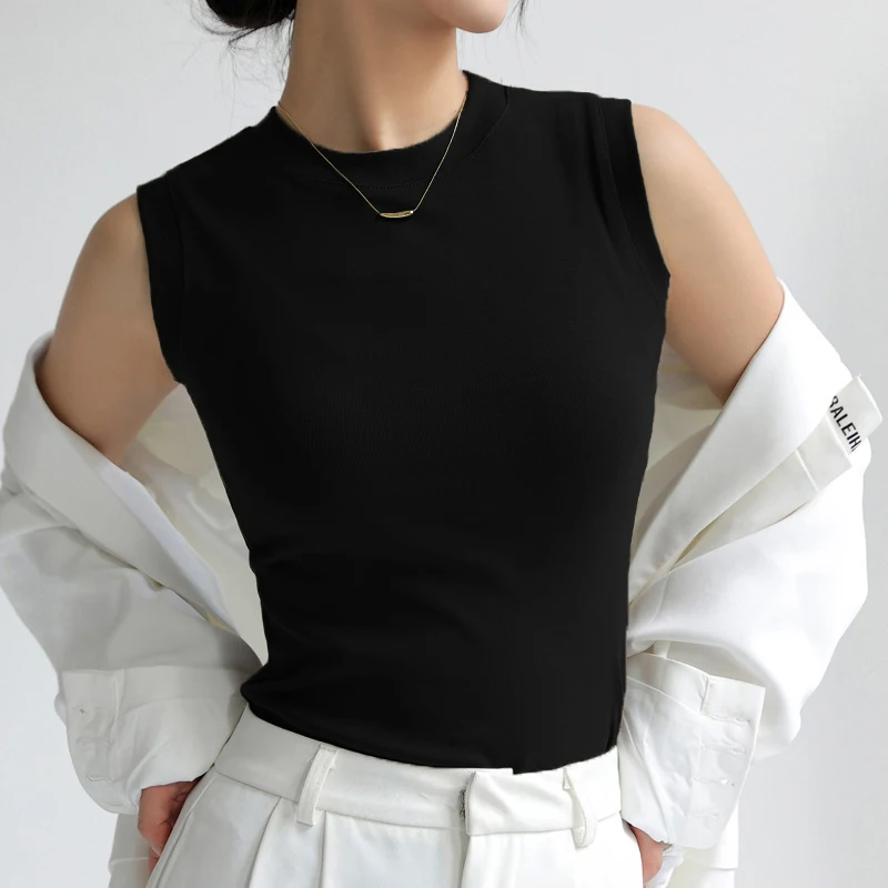 ITOOLIN Canotta da donna nuova senza maniche o-collo basic in maglia canotta in cotone solido elastico casual crop top comode canottiere sportive