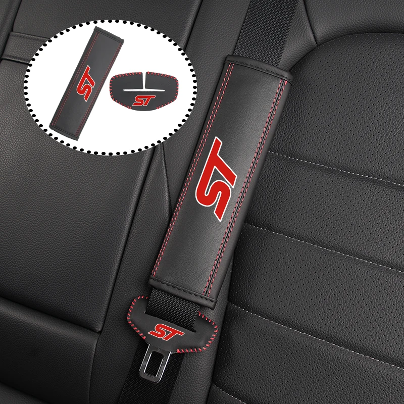 Car Seatbelt Shoulder Pad Leather Seat Belt Buckle Protector Cover For Ford ST Line Racing RS S Kuga Fiesta Fusion Mondeo Edge F - view 4