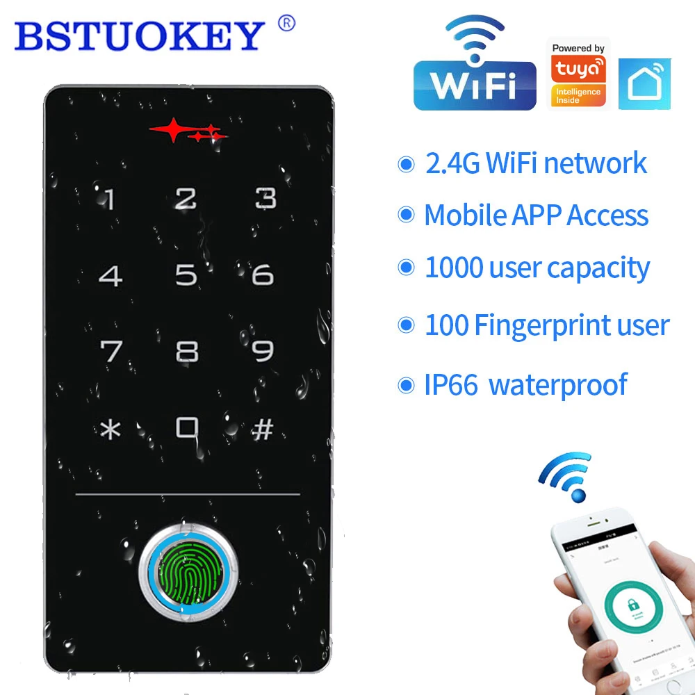 Support Tuya APP Wifi Access Control System IP68 Waterproof RFID EM Fingerprint Keypad ID Card Reader Standalone Door Controller