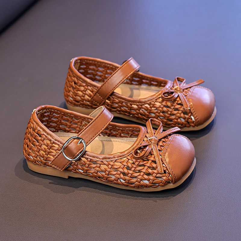 

Детские туфли Мэри Джейн с вырезами и бантом, классические новые, модные, милые, повседневные, школьные, плетеные, нескользящие