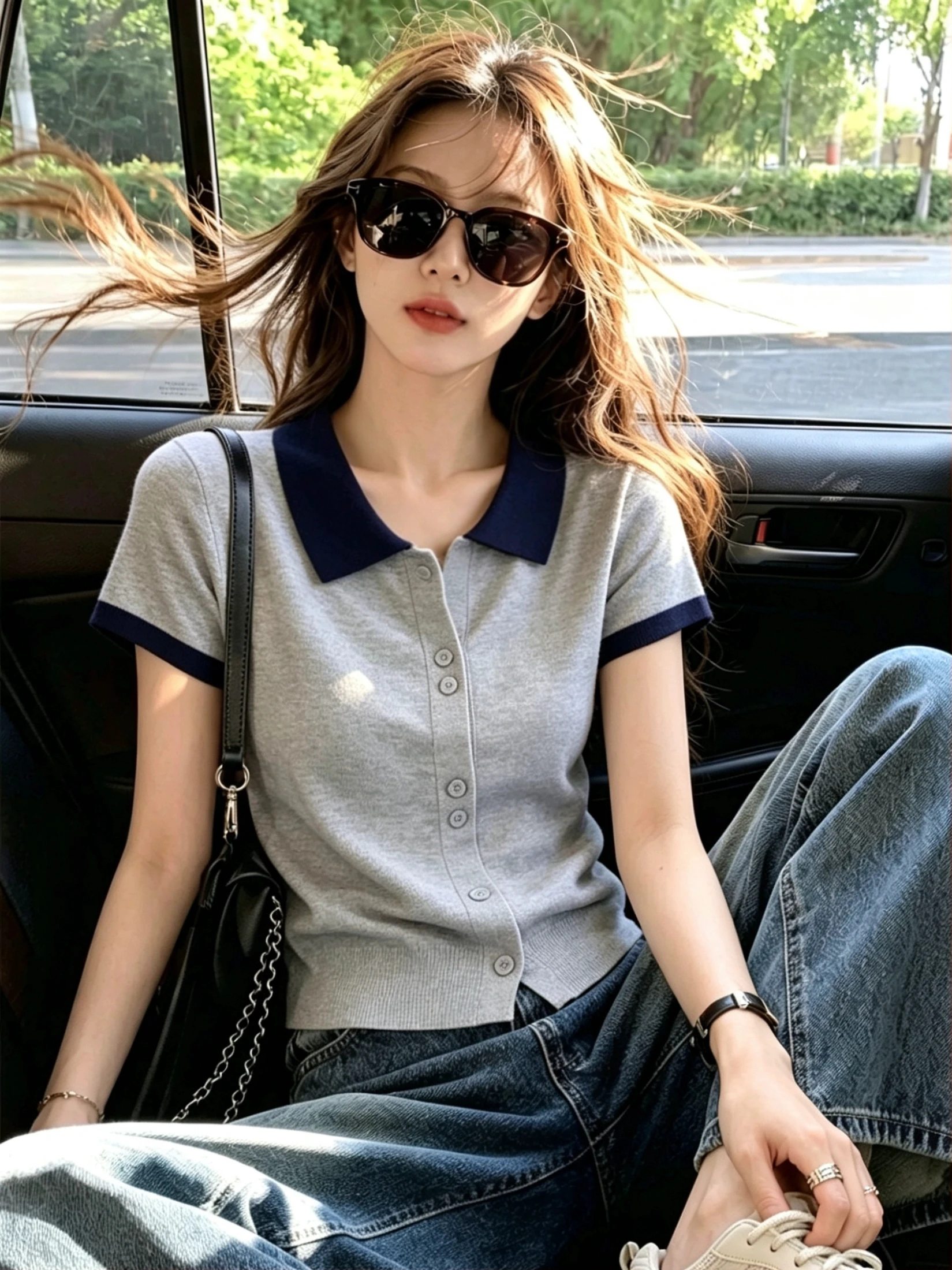 

Slim Fit Neck Ice Silk Short Sleeve Knitted Shirt for Women Breathable Comfortable French Style Casual Top Summer Fashion