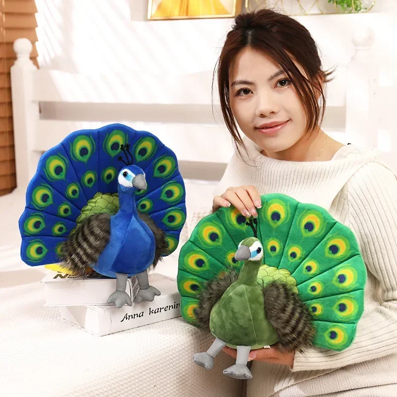 Creative Simulation Peacock Plush Toy Green Blue Peacock Spread Tail Beautiful Plush Doll Quality Stuffed Cotton Adorns Bedroom