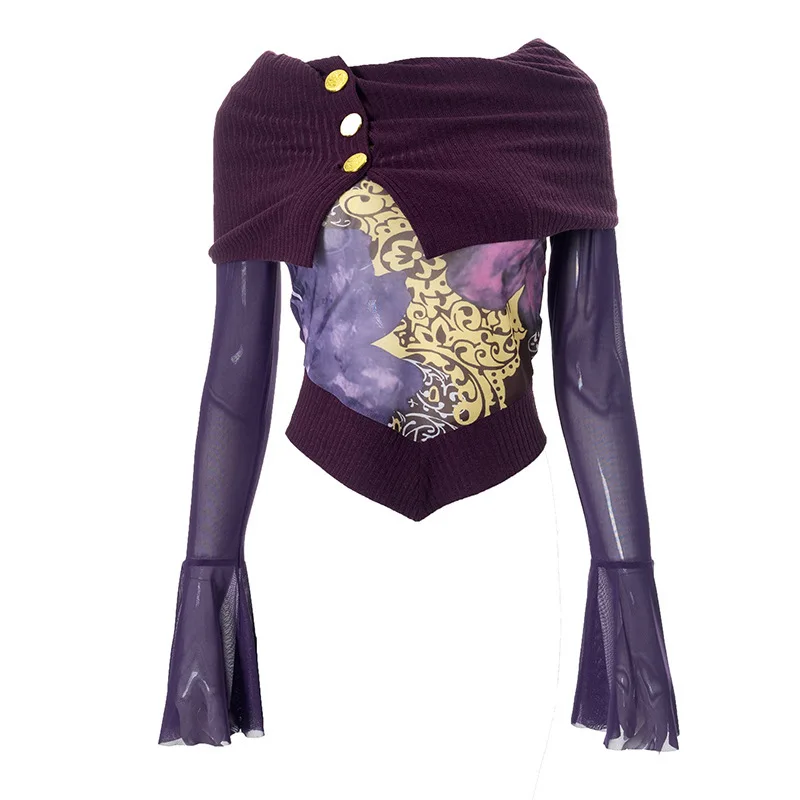 

Женская футболка W76tp25 Crossover Longsved в стиле пэчворк с принтом, весна 2025, другой материал 00% женский топ Faion