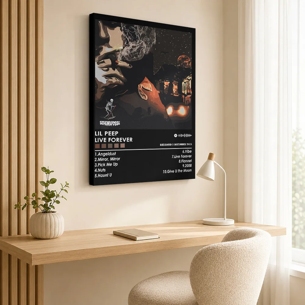 Lil Peep Live Forever Album Framed Canvas Poster Grunge Style Canvas Wall Art With Personalized Photo For Bedroom Ideal Fan Gift