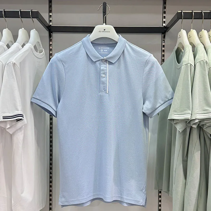 

Giordano Men's Pure Color Cool Feeling irt Summer ort Sve Turn-down Collar Faion Versatile Top Stand Fit