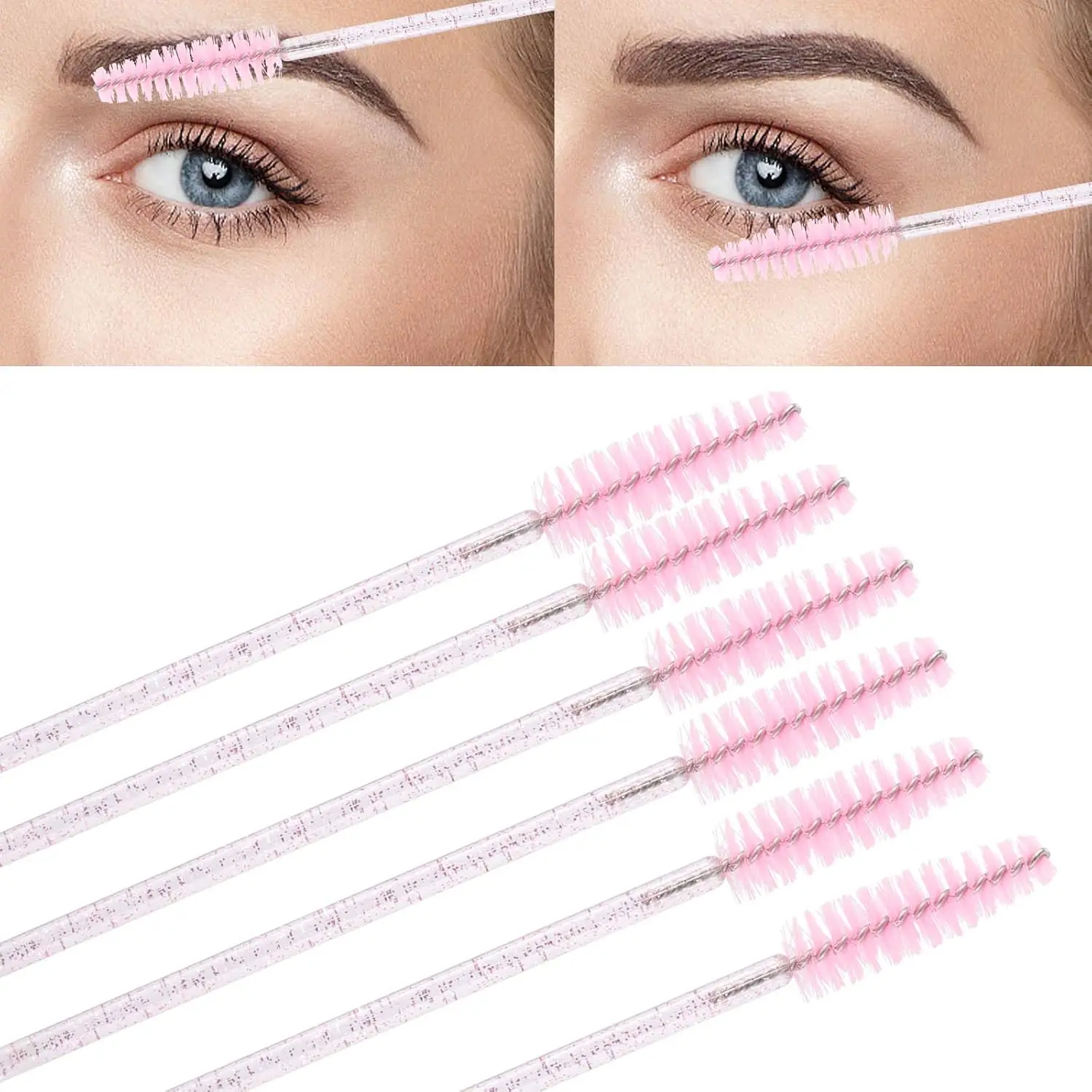 Baguettes applicateur de mascara au poulet et rouge à lèvres, baguettes en cristal, brosse brillante Jules, Végétde cils pour extensions de cils, 100 pièces