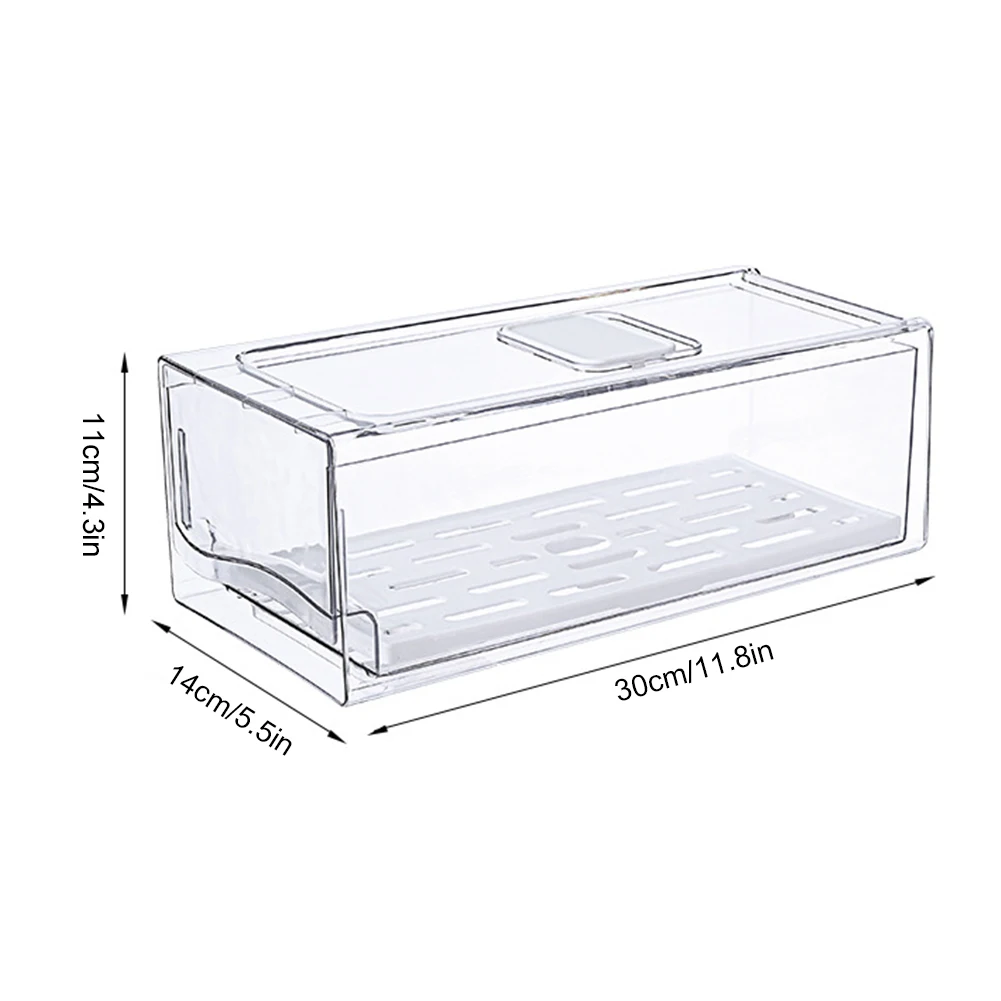 Stackable Refrigerator Organizer Cubes with Drain Tray Fridge Food Storage Container Reusable for Food Egg Meat Storage