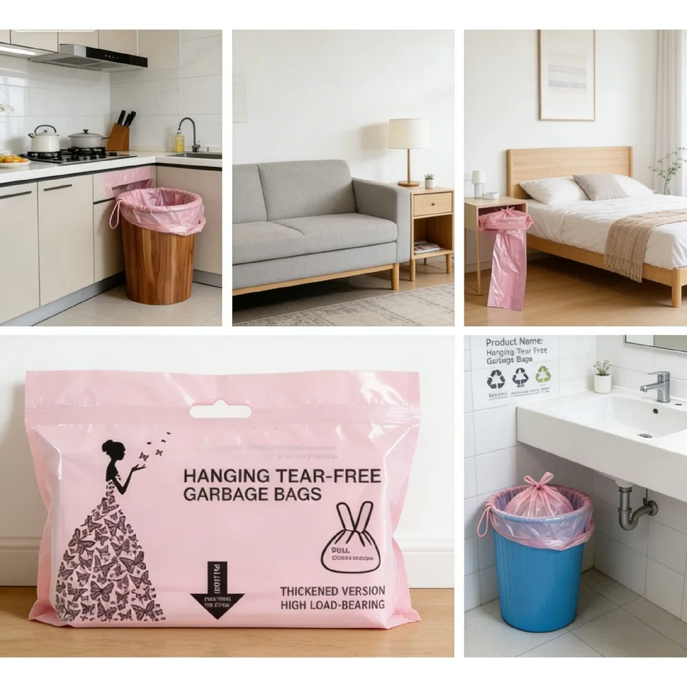 1 Roll 50 Count Aesthetic Pink Rose Scented Hanging Garbage Bags, Luxury Fragrance Wall Mount Trash Bags, Cute Decorative Disposable Rubbish Bag Gift for Housewarming Girls Home Decor Gift