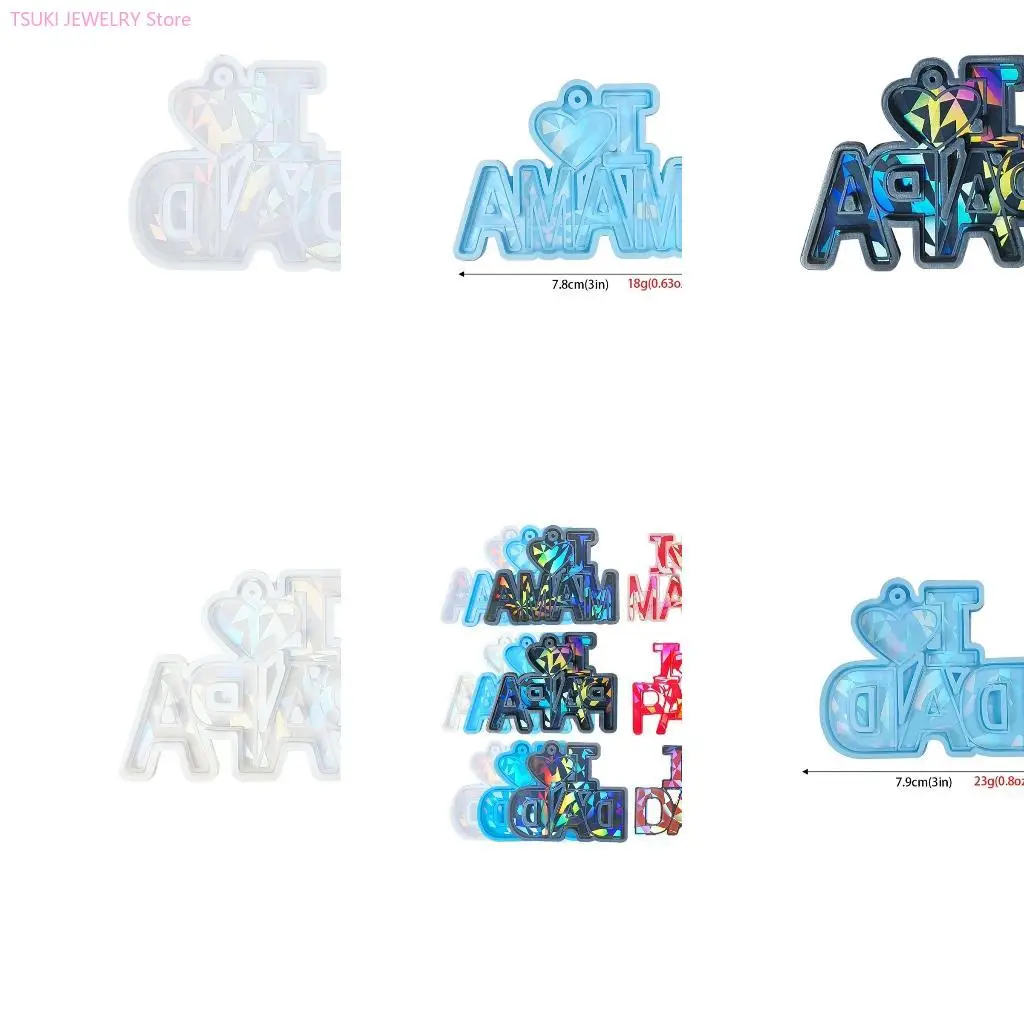 

62ke Heart Dad Caychain Resin Плесень силиконовая плесень Серьги для подвесной плесени эпоксидный лиок