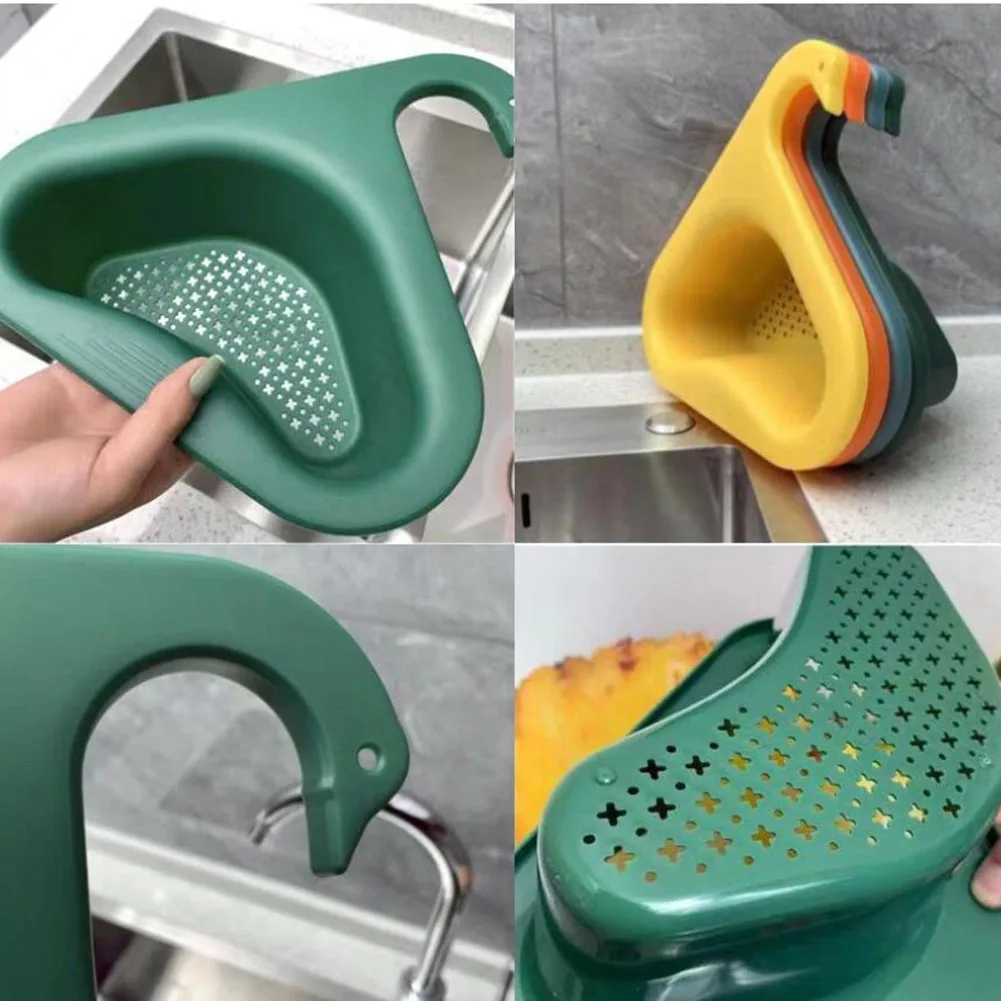 Colorful and Healthy Kitchen Sink Strainer Vegetable and Fruit Drain Basket with Swan Hanging Head and PP Material