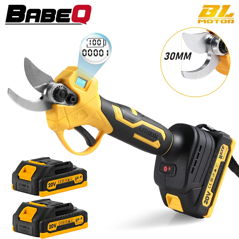 BABEQ 30mm Cordless Electric Scissors Rechargeable Brushless Electric Pruning Shears for Fruit Tree Bonsai Garden Tool Pruner