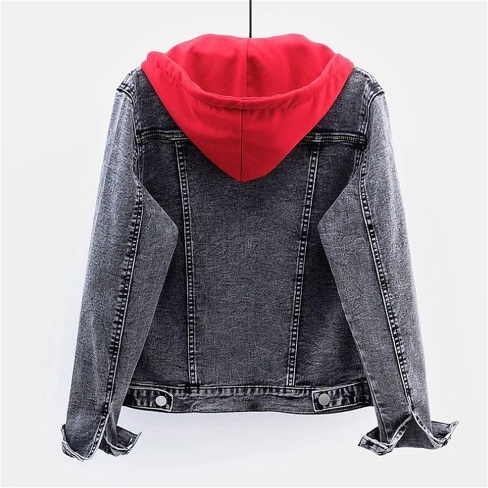 Long Sleeved Warm Tops Loose Fitting Autumn Winter Denim Jacket Woman Hooded Short Style Clothing Retro Topcoat Pocket Buttons