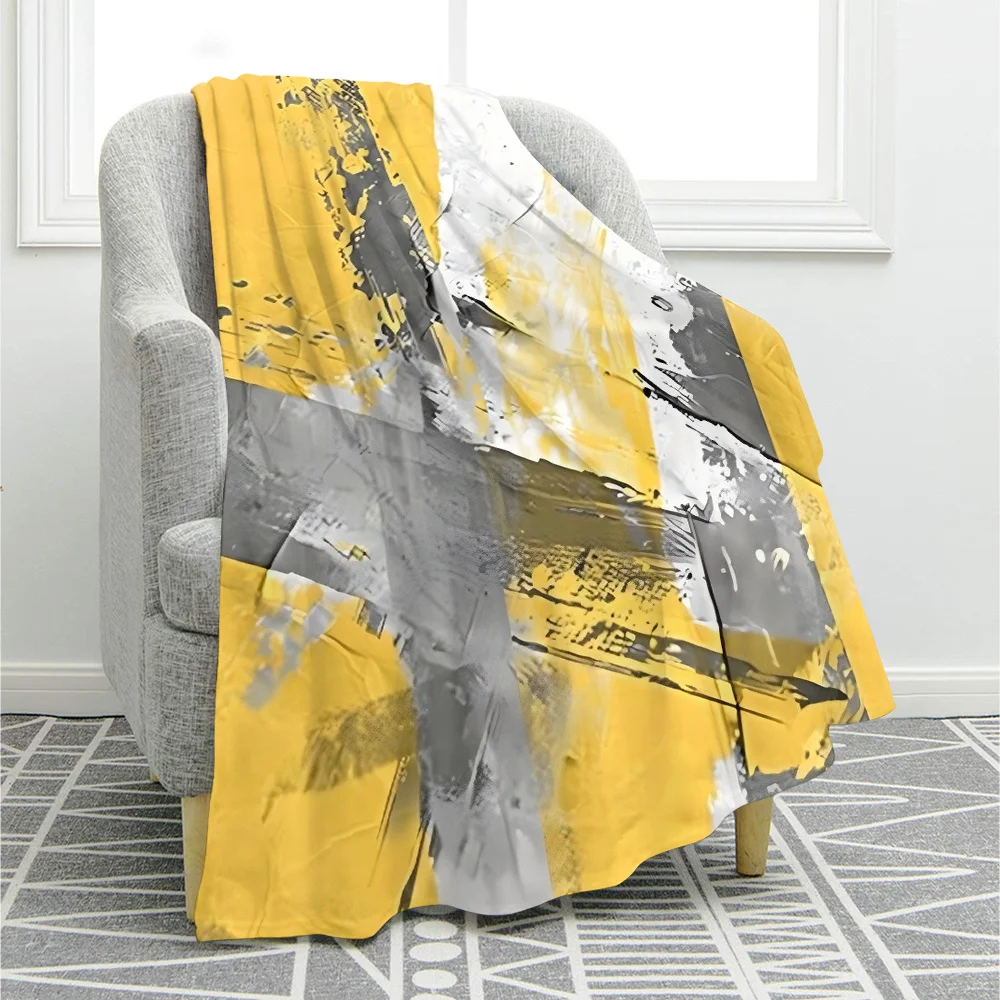 Flannel Throw Blanket - Winter Warmth, Digital Print Design in White & Yellow, Perfect for Sofa, Air Conditioning Comfort