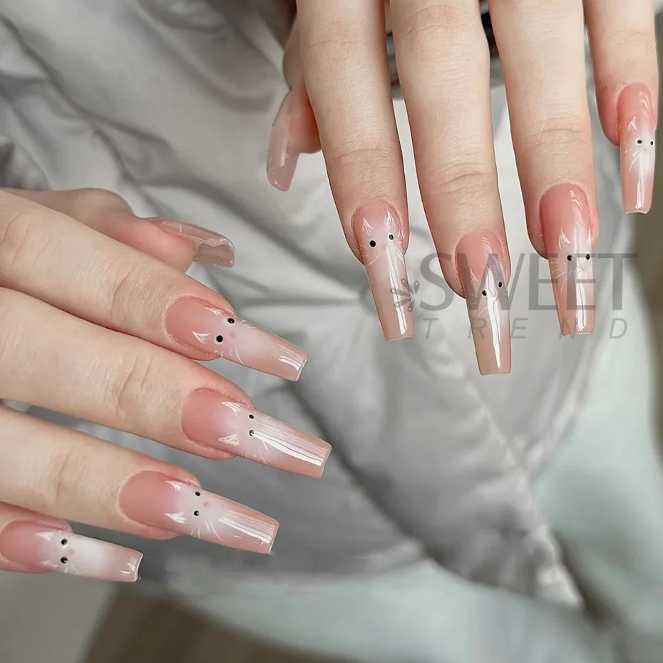 ぬいぐるみ猫ネイルアートステッカーカラフルな白動物デザインかわいい漫画粘着スライダー和風 DIY チャームマニキュア箔