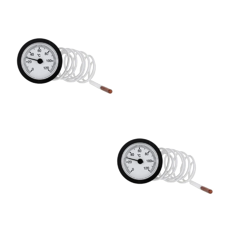 2Pcs Professional Dial Thermometer Capillary Temperature Gauge 0-120℃ water & oil with 1m