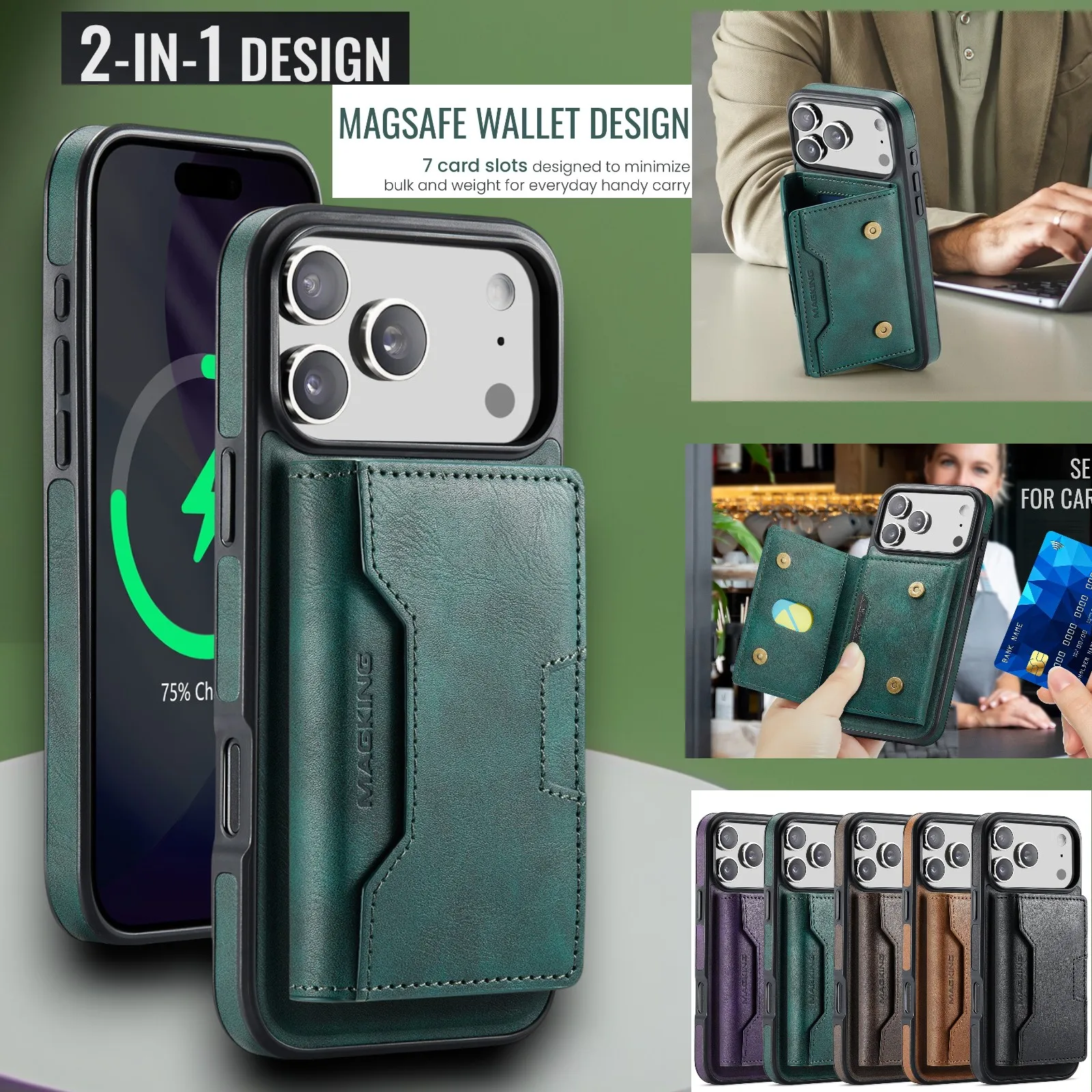 

2 In 1 Magnetic Leather Wallet Phone Cases for iPhone 17 Air 16 Pro Max 16E 15 Plus 14 13 12 Card Holder Cover Funda Hoesje Bag