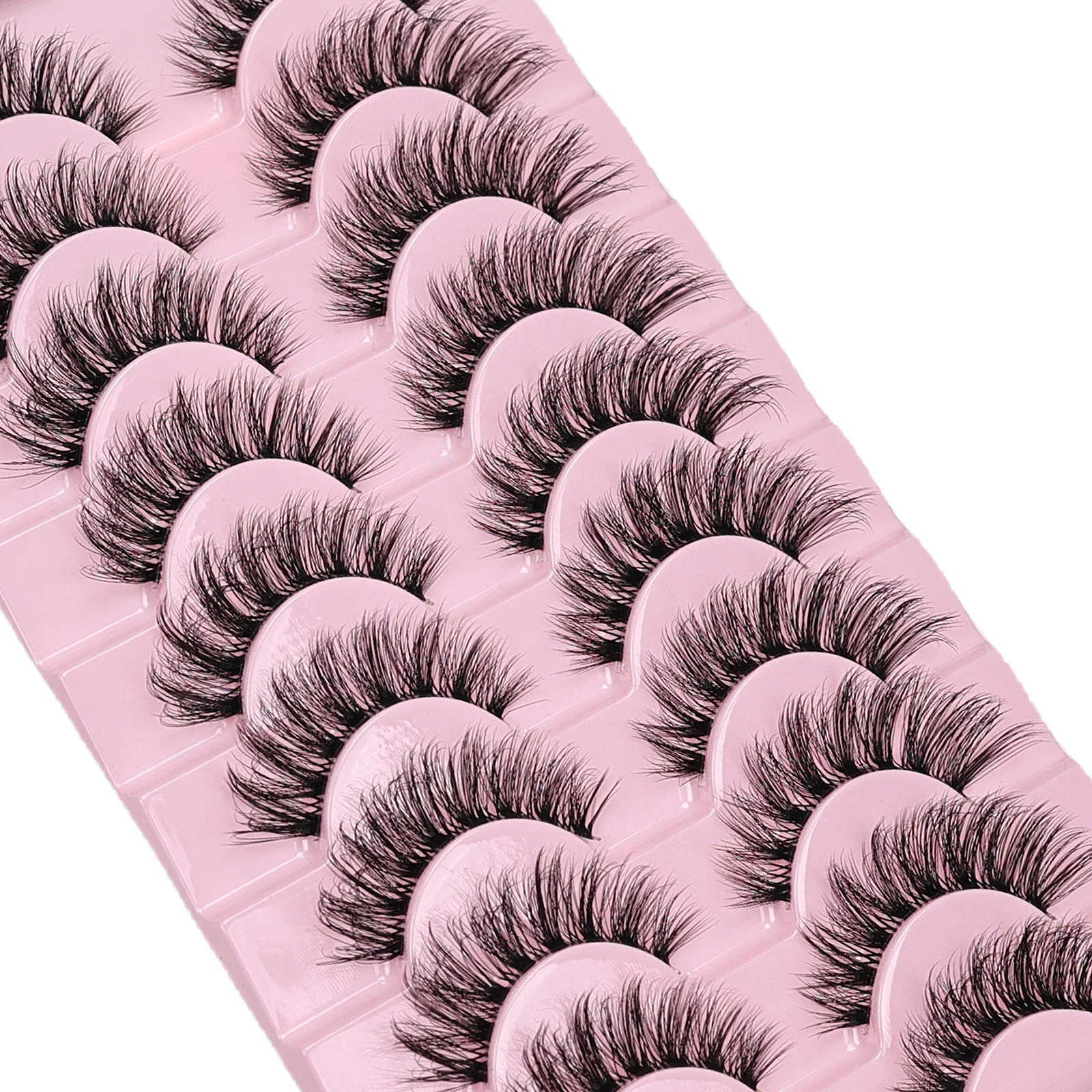 10 Pairs Natural Fluffy False Eyelashes Wispy Lashes 3D Volume Strip Lashes D Curl Fake Eyelashes with Clear Band Eye Lashes
