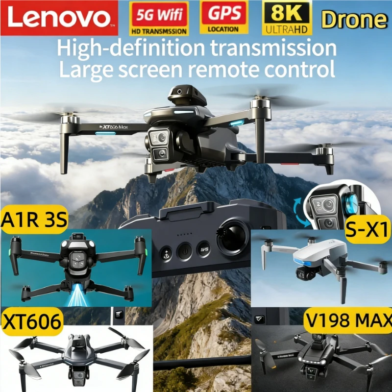 

Дрон Lenovo True GPS 8K V198 MAX XT606 A1R S-X1 с Wi-Fi, радиоуправлением, функцией обхода препятствий и двойной FPV-съемкой