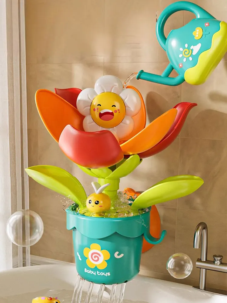 Ente/Blumenform Baby Badespielzeug Spielen Wasser in Löwe Wasserrad Kinder Spaß in der Dusche Badewanne mit Saugnapf im Kindergeschenk – Detail 2