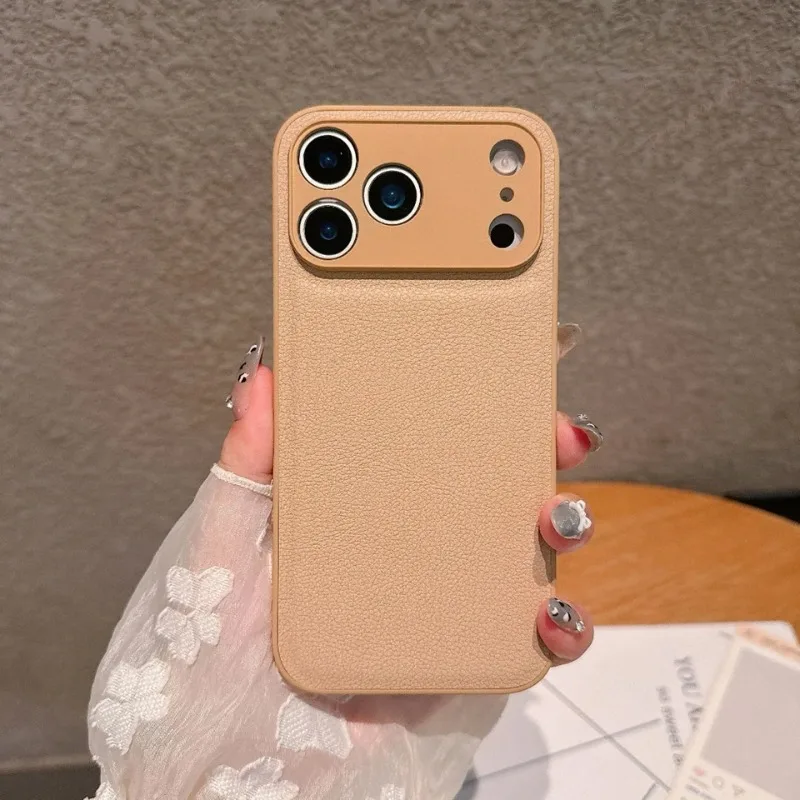 Luxuriöse Retro-Hülle mit Litchi-Leder-Textur für iPhone 17 Air 16 15 14 Plus 13 16E Stoßfeste Matte Abdeckung – Detail 6