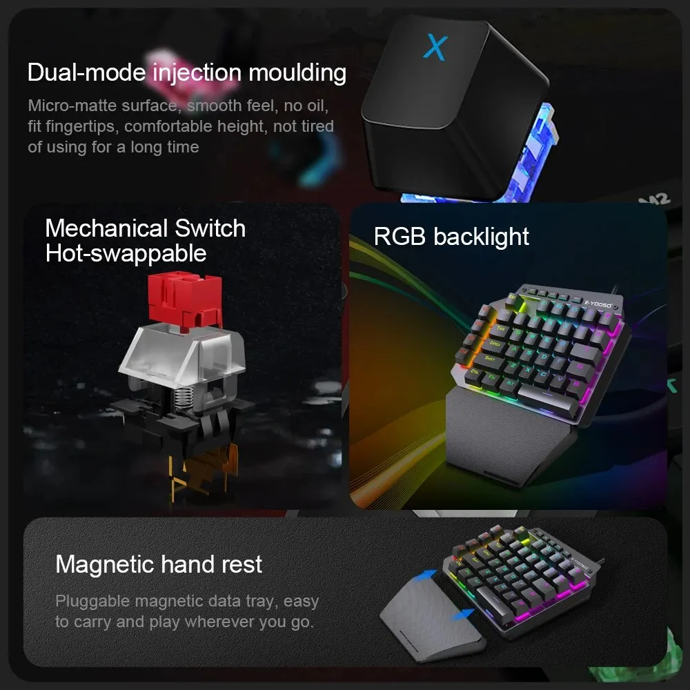 E-YOOSO K700 RGB One-handed Mechanical Gaming Wired Keyboard Red Switch 44 Key Programmable Games for Computer PC Laptop